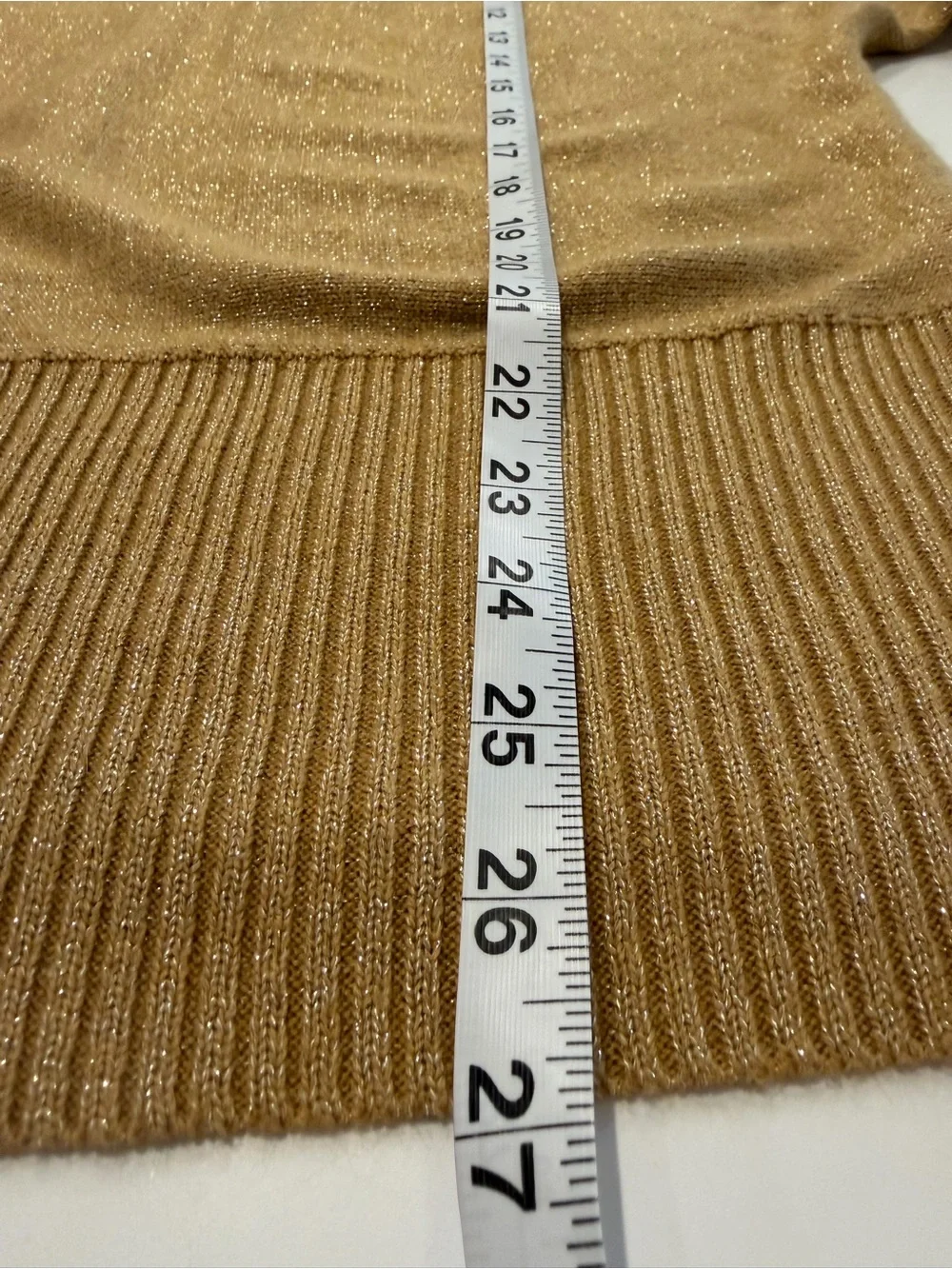 Evan-Picone Cowl Neck Short Sleeve Sweater Embellished Sleeves sparkle Gold XL